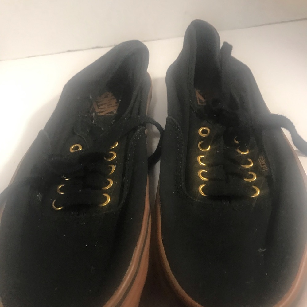 Black Canvas Sneakers with Gold Eyelets